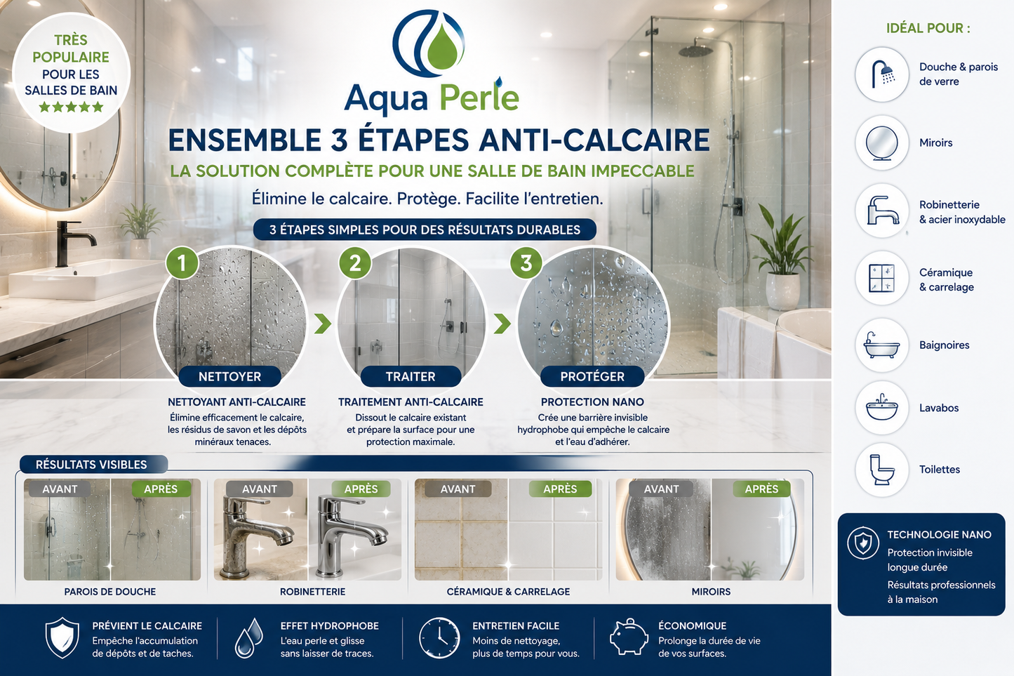 Enlever le calcaire sur vitre et douche | Traitement anti-calcaire longue durée